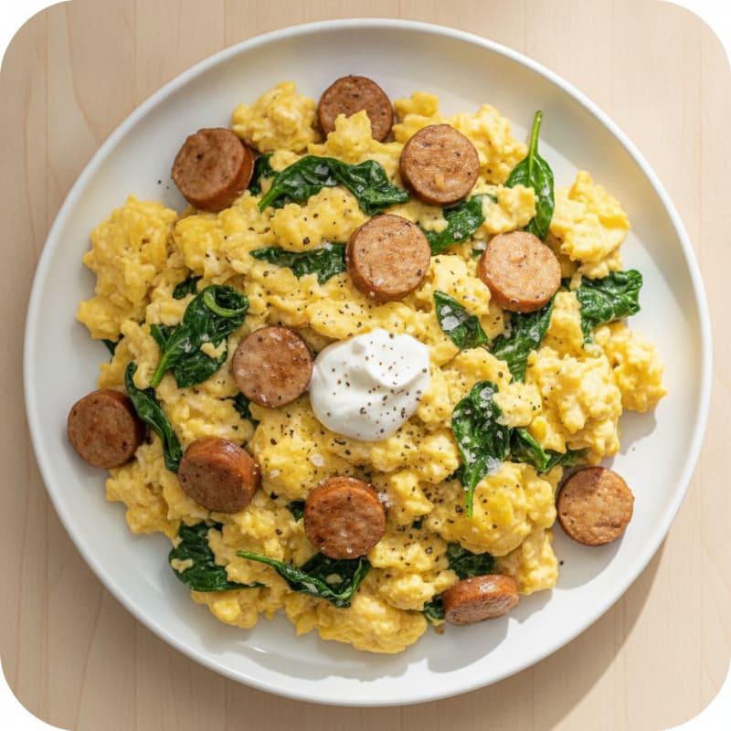 High-Protein Classic Scrambled Eggs with Chicken Sausage