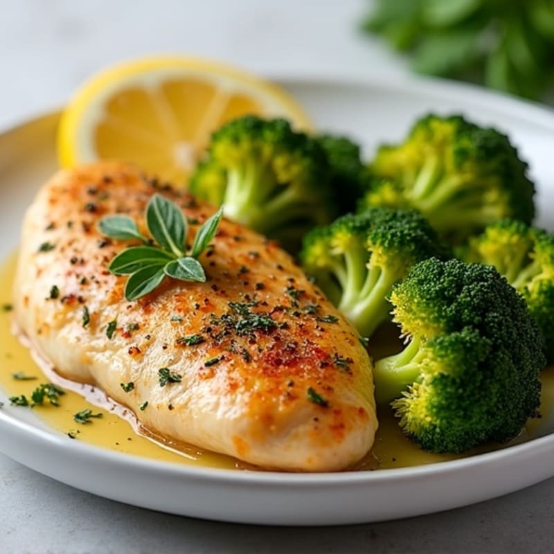 Lemon Herb Roasted Chicken Breast with Crispy Roasted Broccoli