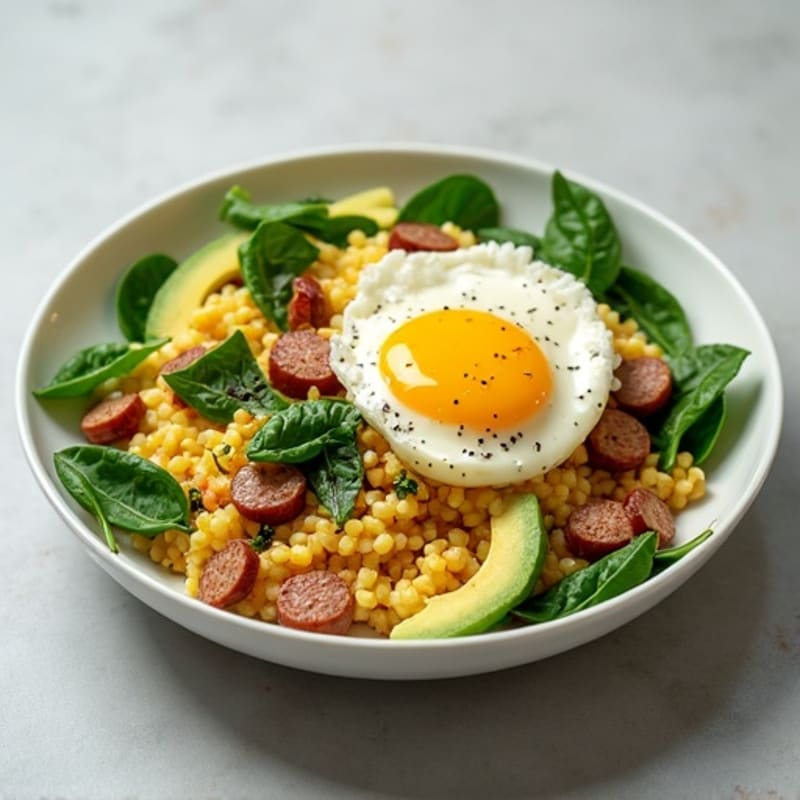 Egg White Scramble with Turkey Sausage and Spinach
