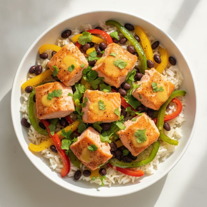 Zesty Salmon and Black Bean Rice Bowl