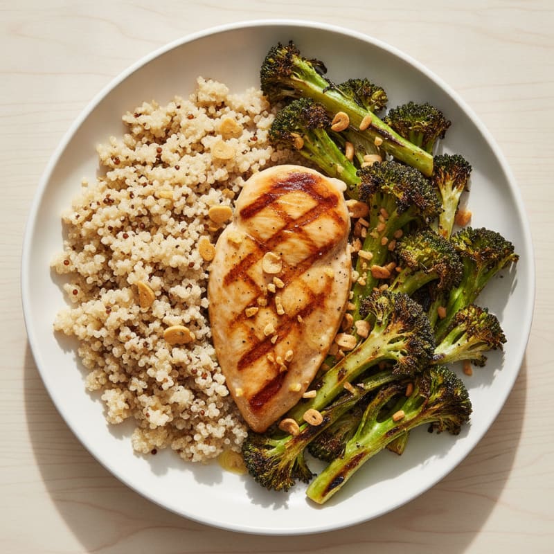 Grilled Chicken Breast with Quinoa and Roasted Broccoli