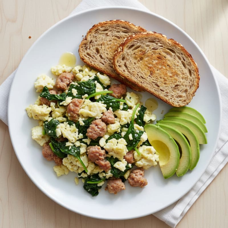 Egg White Scramble with Turkey Sausage and Spinach