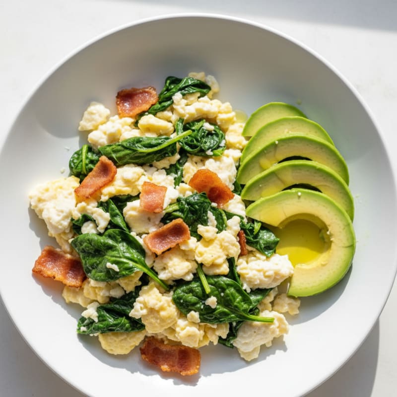Egg White Scramble with Spinach and Turkey Bacon