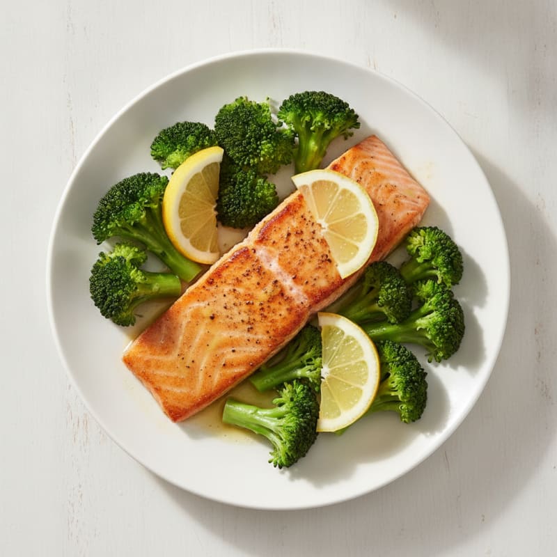 Seared Salmon with Steamed Broccoli and Lemon