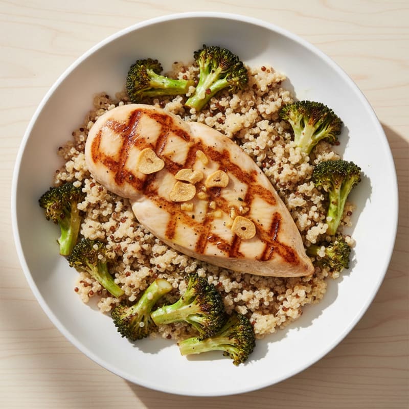 Grilled Chicken Breast over Quinoa and Roasted Broccoli