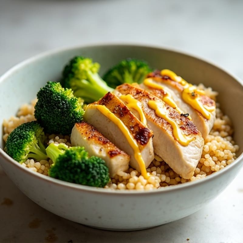 Grilled Chicken Rice Bowl with Roasted Broccoli and Lemon Tahini Drizzle