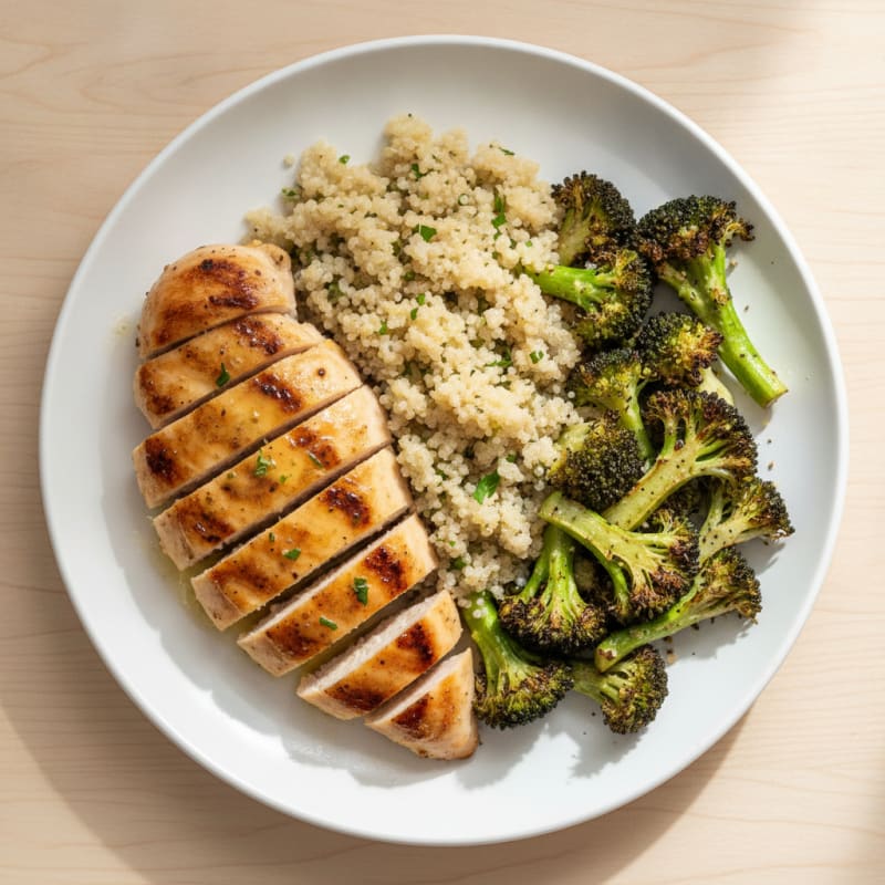 Grilled Chicken Breast with Quinoa and Roasted Broccoli