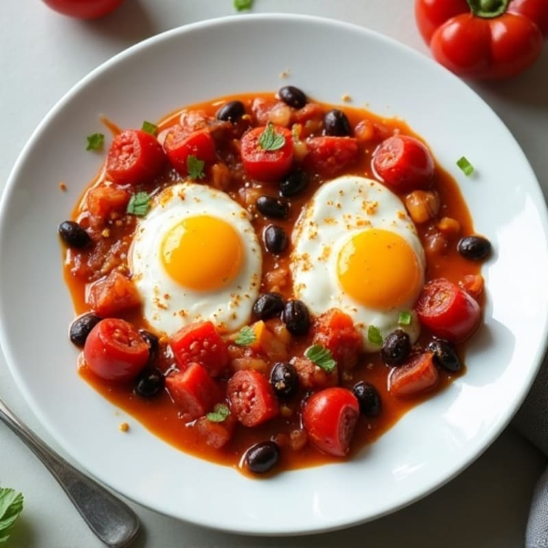 Spiced Tomato Poached Eggs with Bell Peppers