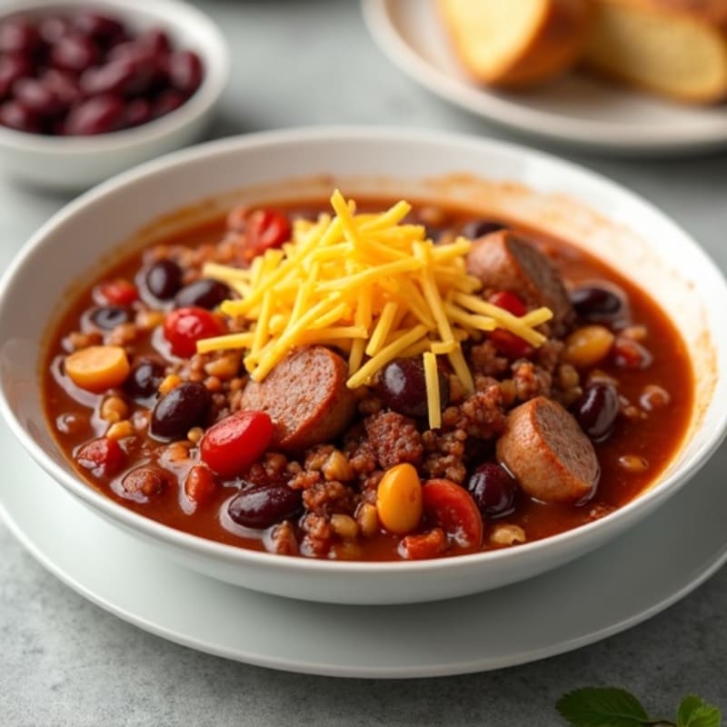 Lean Turkey Sausage with Hearty Beef Chili and Creamy Cheddar