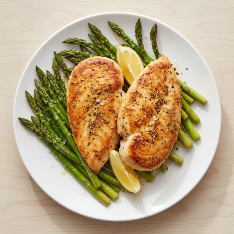 Pan-Seared Lemon Herb Chicken with Roasted Asparagus