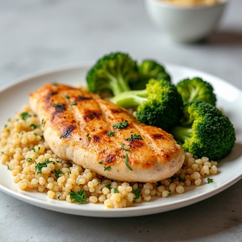 Grilled Chicken Breast with Quinoa and Roasted Broccoli