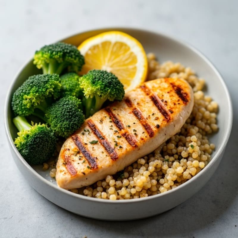 Grilled Chicken Breast with Quinoa and Roasted Broccoli
