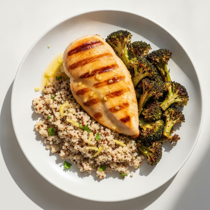 Grilled Chicken Breast with Quinoa and Roasted Broccoli