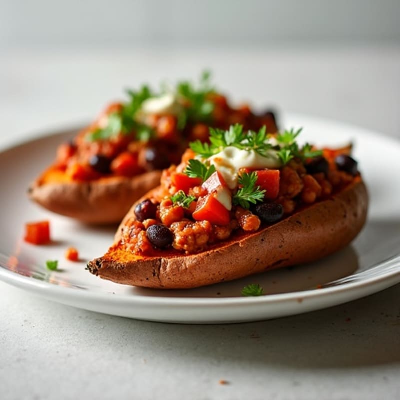 Loaded Turkey Chili Sweet Potato Boats