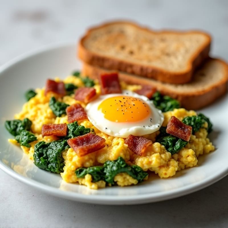 Egg White Scramble with Spinach, Turkey Bacon, and Toast
