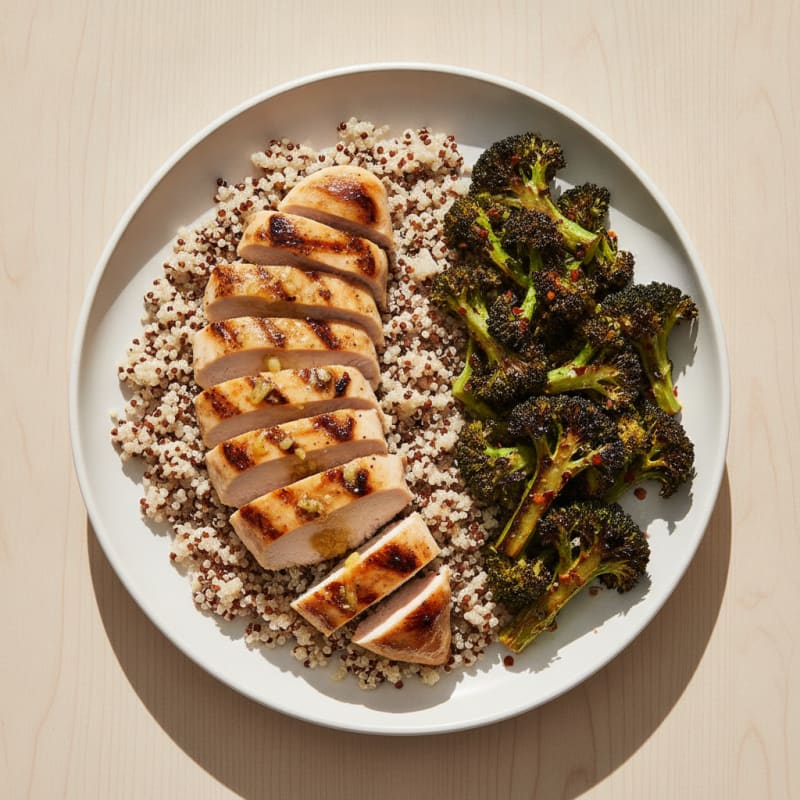 Grilled Chicken Breast with Quinoa and Roasted Broccoli