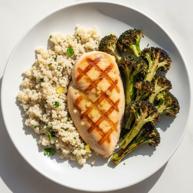 Grilled Chicken Breast with Quinoa and Roasted Broccoli