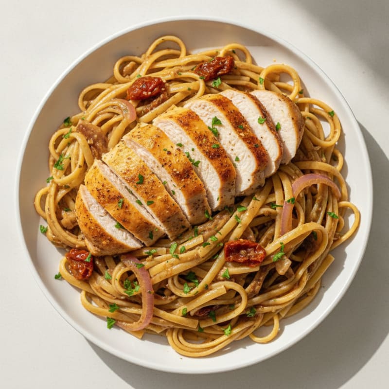 Garlic Herb Chicken with Caramelized Onion Pasta
