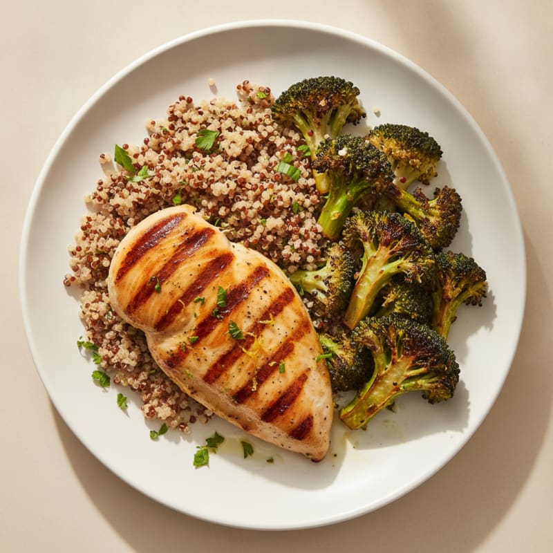 Grilled Chicken Breast with Quinoa and Roasted Broccoli