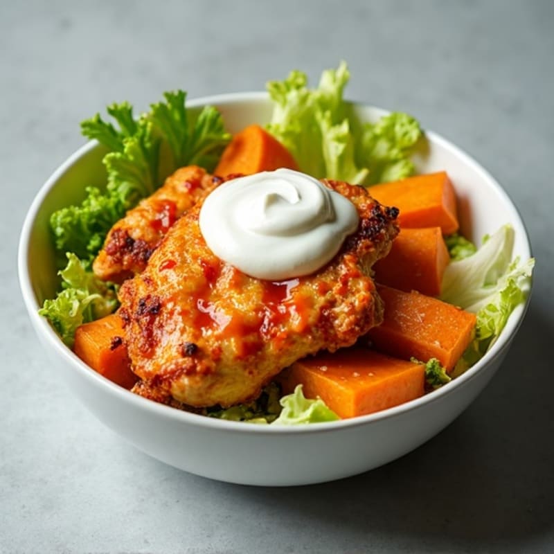Creamy Buffalo Chicken Power Bowl with Roasted Sweet Potatoes