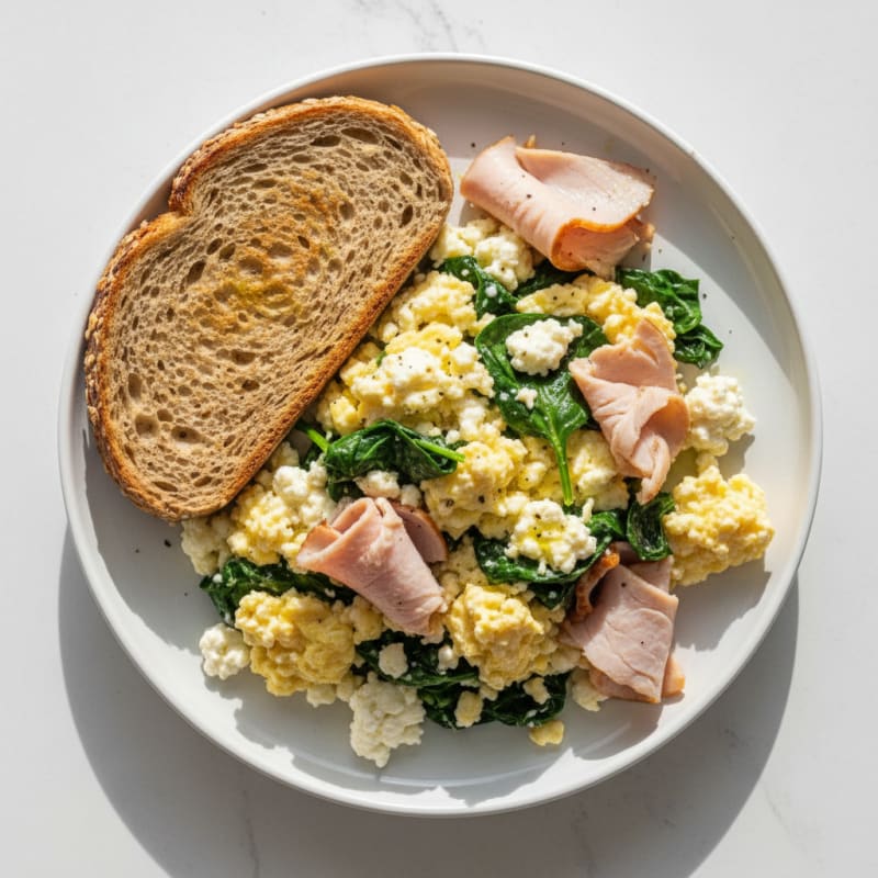 Cottage Cheese Scramble with Spinach and Smoked Turkey