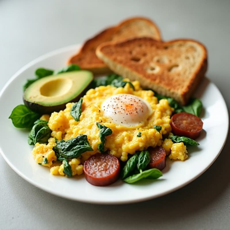 Egg White Scramble with Turkey Sausage and Spinach