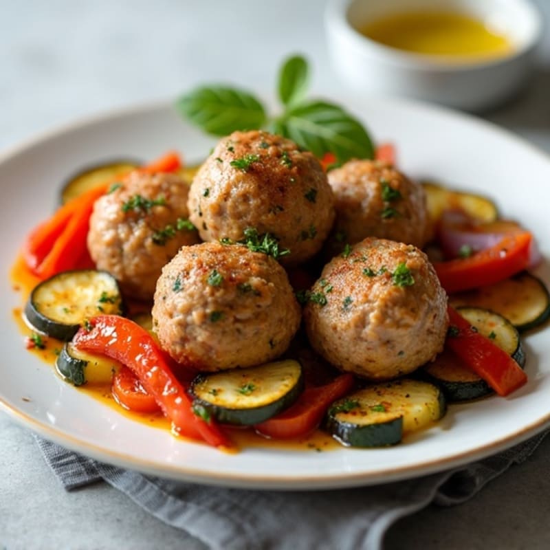 Herb-Seasoned Turkey Meatballs with Roasted Vegetables