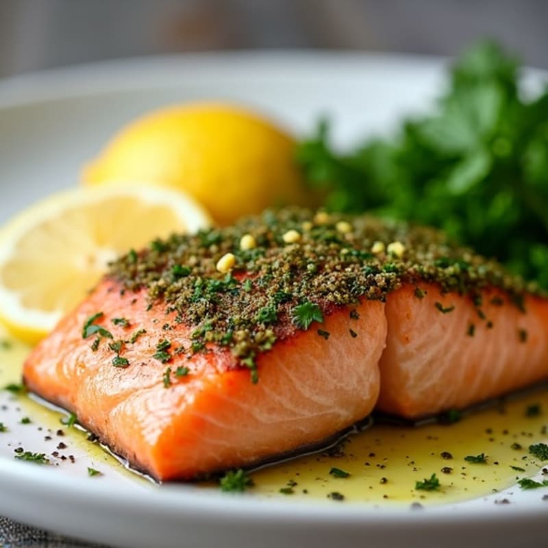 Herb-Crusted Pan Seared Salmon with Lemon