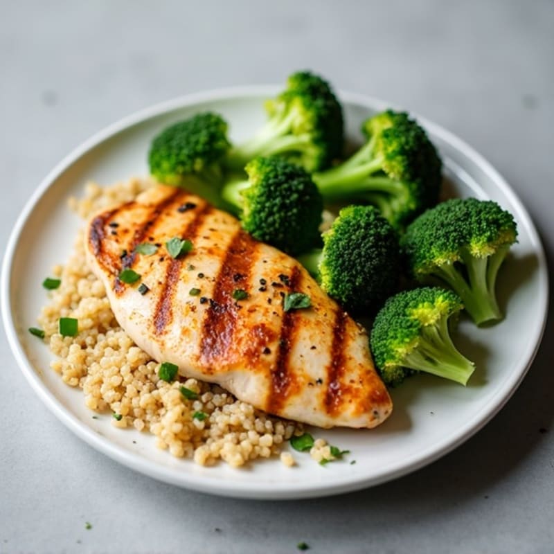 Grilled Chicken Breast with Roasted Broccoli and Quinoa