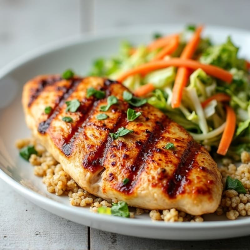 Grilled Chicken Breast with Crunchy Cabbage Slaw and Quinoa