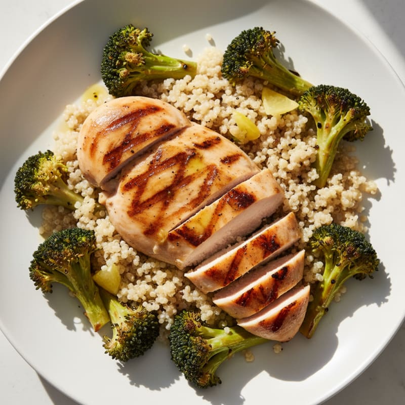 Grilled Chicken Breast with Quinoa and Roasted Broccoli