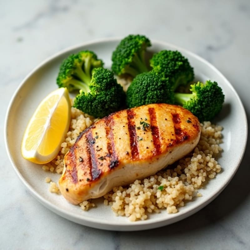 Grilled Chicken Breast with Quinoa and Steamed Broccoli