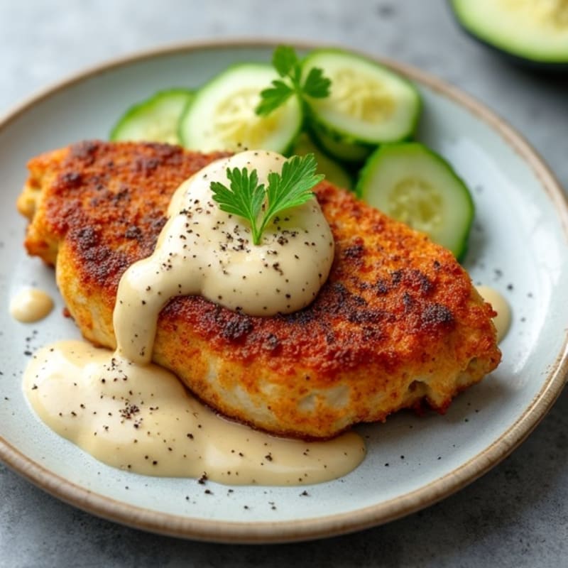 Crispy Spiced Chicken with Fresh Cucumber Salad and Creamy Tahini