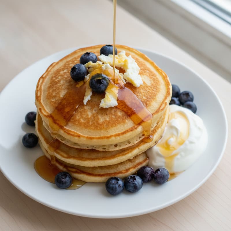 Fluffy Buttermilk Pancakes with Maple Syrup
