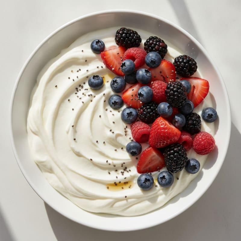 Greek Yogurt Protein Pudding with Mixed Berries