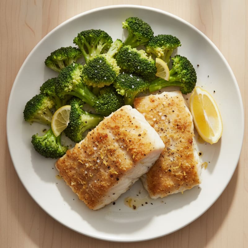 Baked Cod with Steamed Broccoli and Lemon