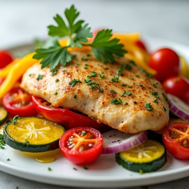 Garlic Cilantro Chicken with Roasted Rainbow Vegetables