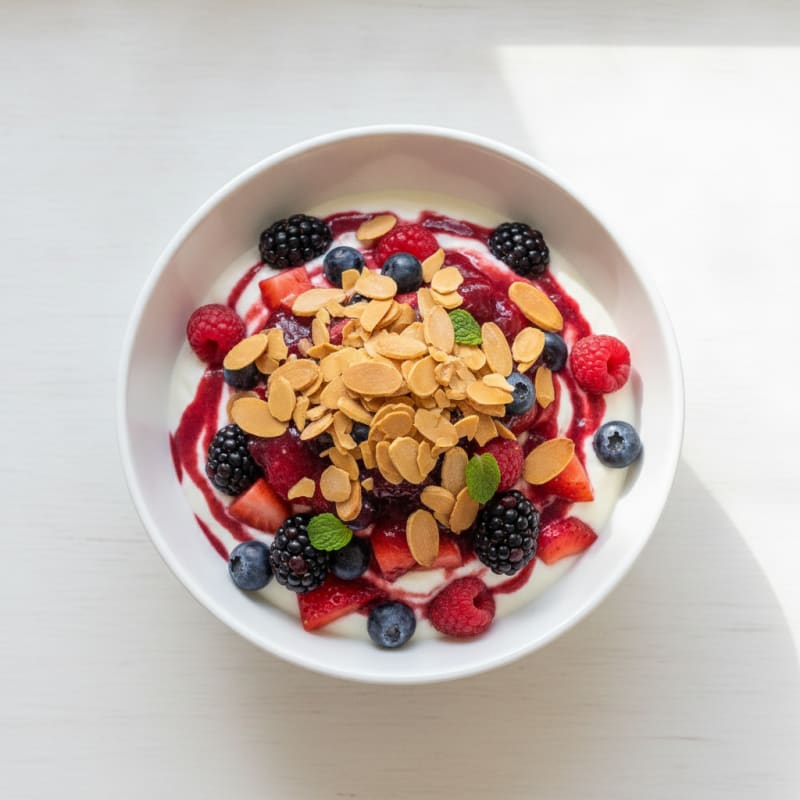 Greek Yogurt Protein Parfait with Mixed Berries and Almonds