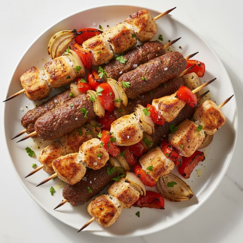 Herb-Roasted Chicken and Kufta Skewers