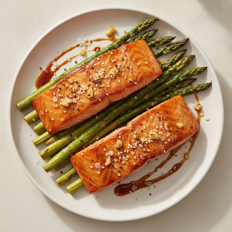 Pan-Seared Teriyaki Salmon with Roasted Asparagus