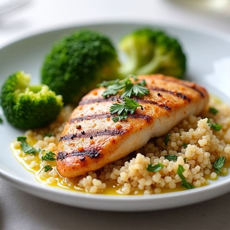 Grilled Chicken Breast with Quinoa and Roasted Broccoli