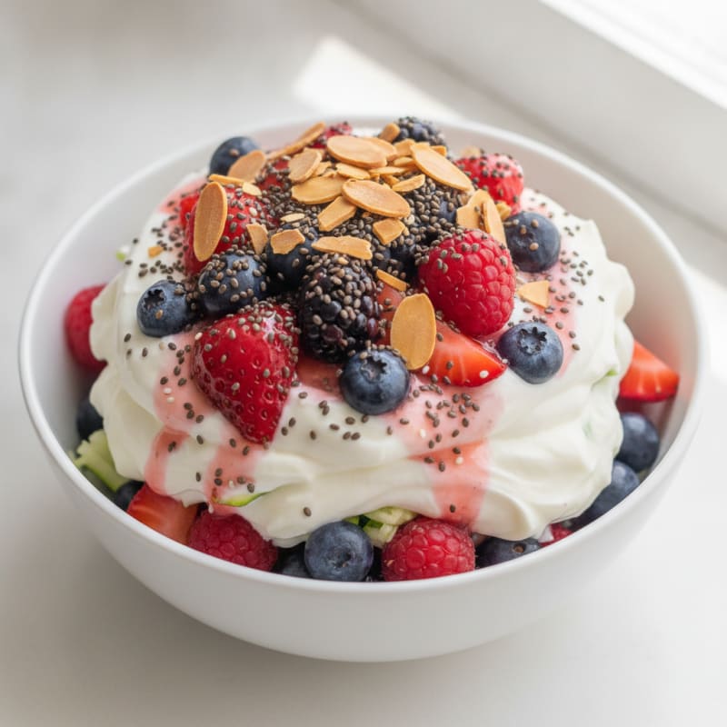 Greek Yogurt Protein Parfait with Mixed Berries and Chia Seeds