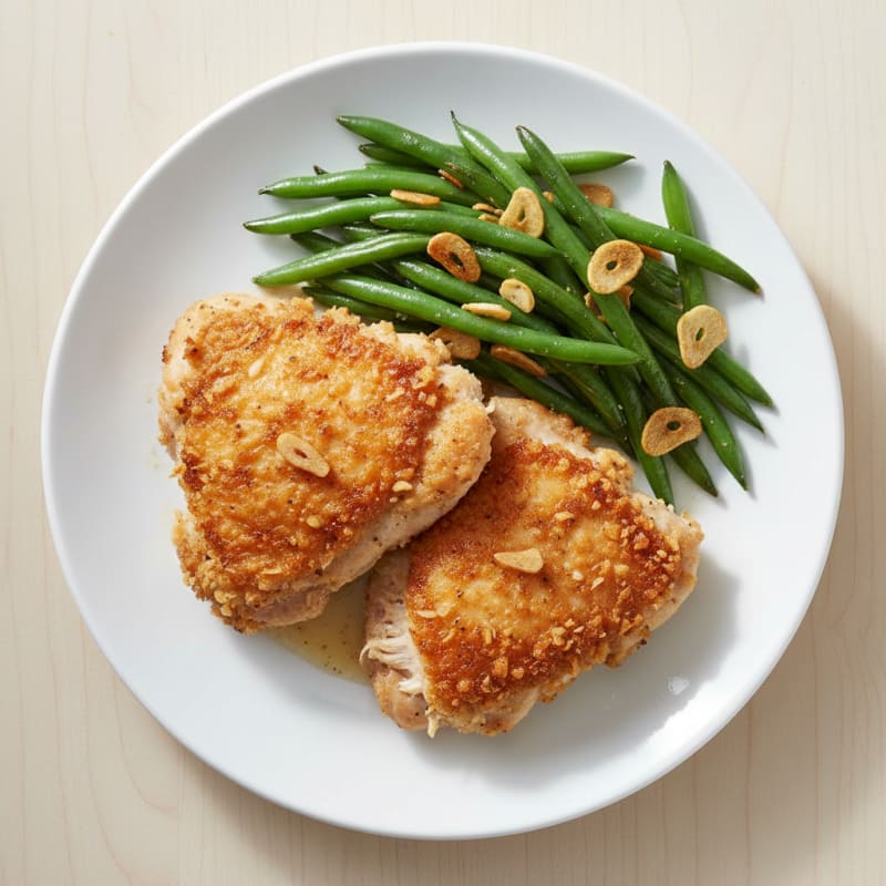 Crispy Baked Chicken Thighs with Garlic Green Beans