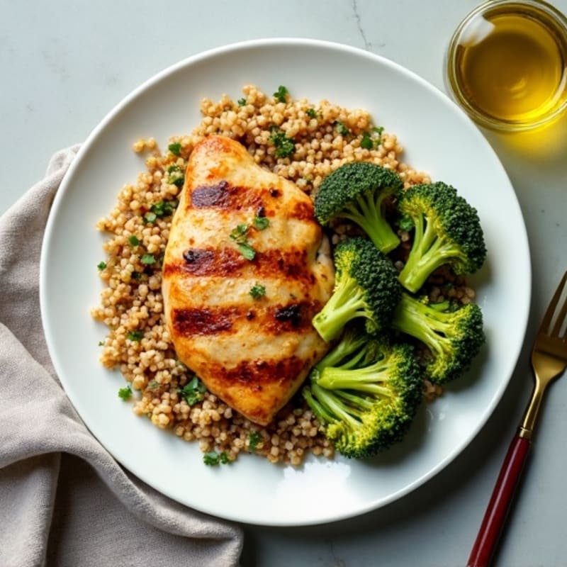 Grilled Chicken Breast with Quinoa and Roasted Broccoli