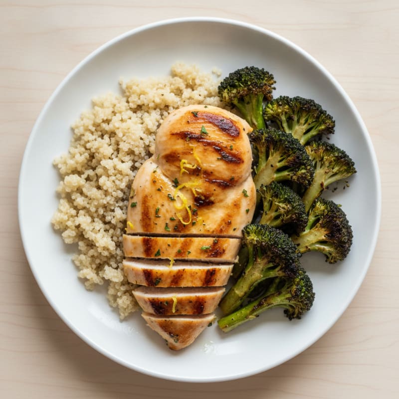 Grilled Chicken Breast with Quinoa and Roasted Broccoli
