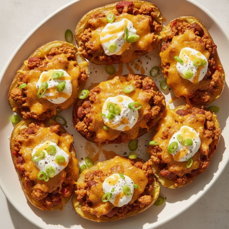 Loaded Chili Cheese Potato Skins