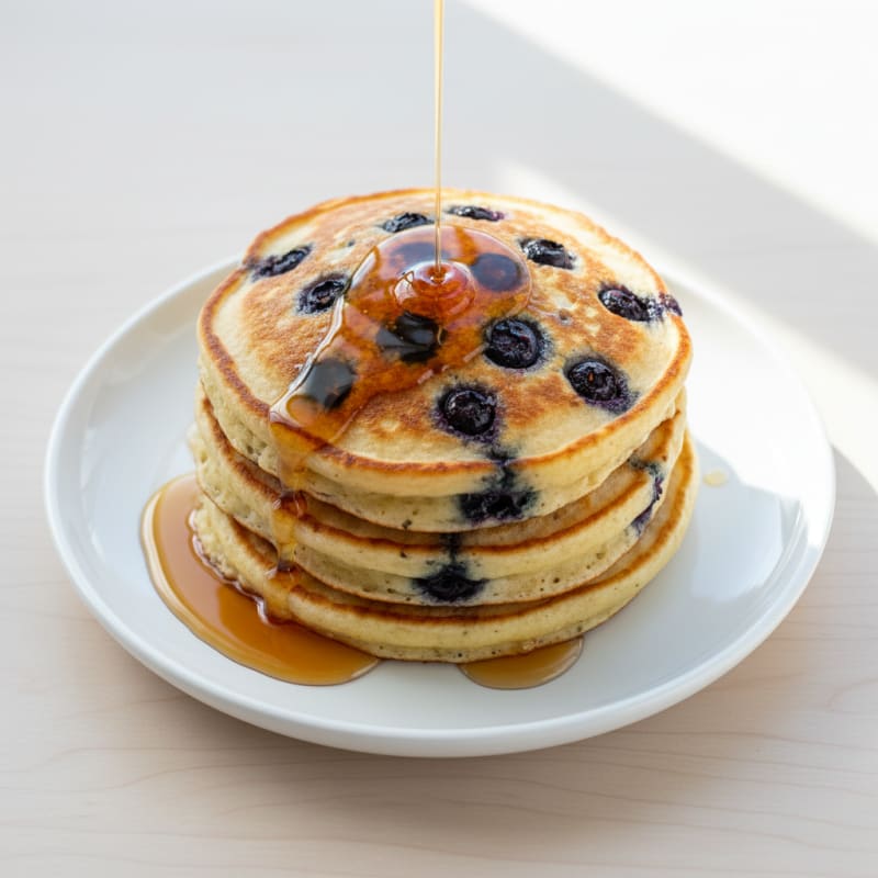 Blueberry Ricotta Pancakes with Maple Syrup