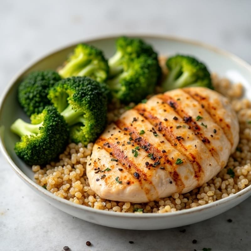 Grilled Chicken Breast with Roasted Broccoli and Quinoa