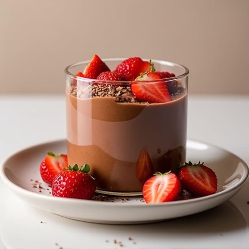 Chocolate Protein Pudding with Sliced Strawberries