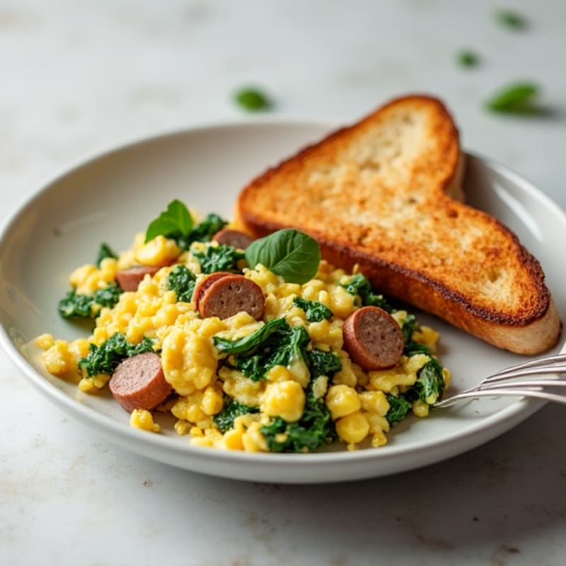 Egg White and Spinach Scramble with Turkey Sausage and Toast